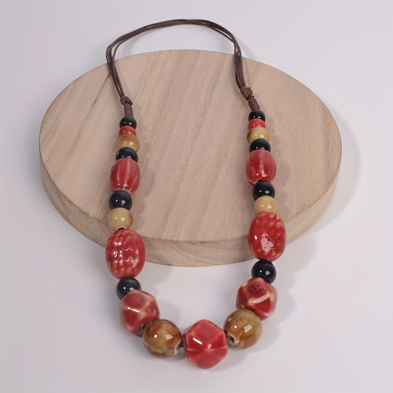 Women's Handmade Bohemian Ceramic Bead Necklace
